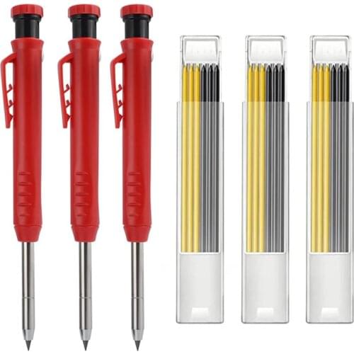 New 3Pcs Construction Pencils And 18Pcs Black Refills,Solid Carpenter Pencils With Built-In Pencil Sharpener,For Woodworking