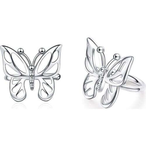New Hollow Out Design Butterfly Ear Clip for Women Girl Party 925 Sterling Silver Jewelry No Piercing Fake Cartilage Ear Jewelry