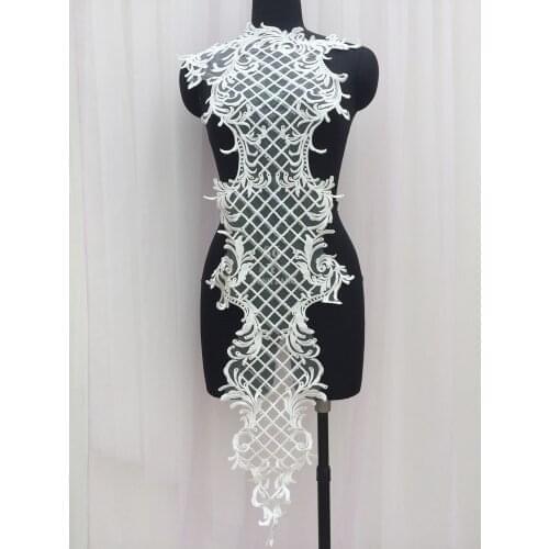 New Design Sequin Embroidered Applique Lace Long Flower DIY Veil Applique Medallions Piece For Bridal Dress