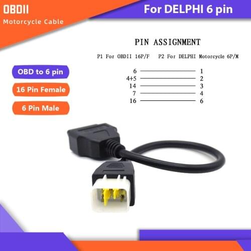 OBD II 6 Pin To 16 Pin OBD2 Adapters OBD Diagnostic Cable Motorcycle OBD 2 Extension Cable For BENELLI Autocycle