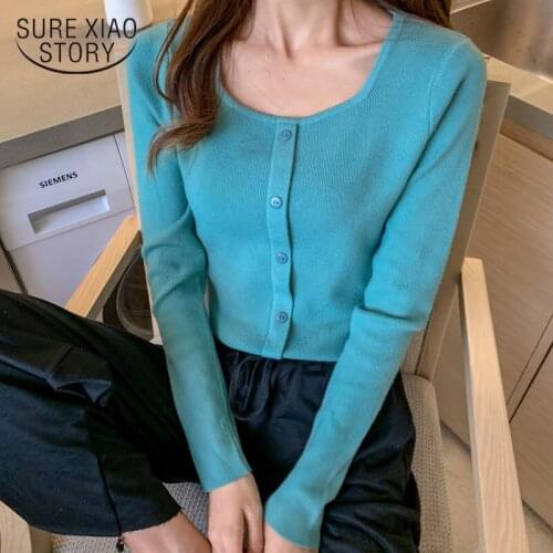 Autumn Winter Knitted Sweater Single-breasted Long Sleeve Sweater Women Slim Pullover Women Square Collar Fashion Clothes 10986