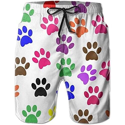 Swimming Trunks for Men Colorful Paw Prints Beach Shorts Mens Athletic Shorts Bathing Suits Summer Running