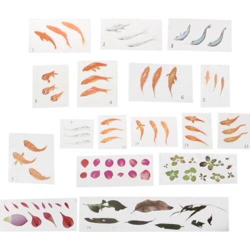 17Pcs 3D Vivid Goldfish Clear Fish Flower Petal Leaves Film DIY Sticker Resin Art Craft Decor