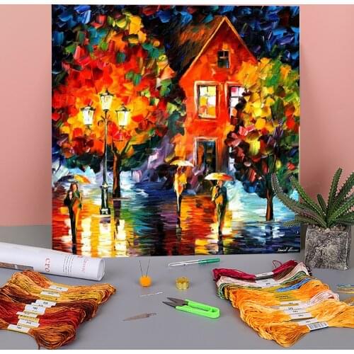 Midnight Rain Pre-Printed 11CT Cross Stitch DIY Embroidery Complete Kit DMC Threads Knitting Handmade Needlework Hobby Needle