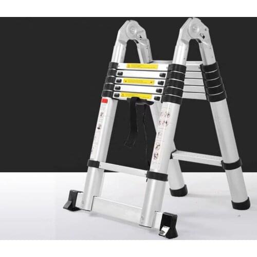 Portable Telescopic Ladder With Board 3.8m Multipurpose Thickening Aluminum Alloy Folding Stairs One Ladder Word