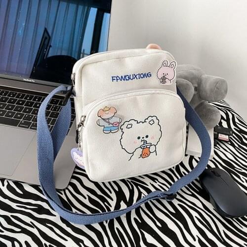 Korean Style Fashion Small Bag Canvas Shoulder Bag For Women 2021 Cartoon Rabbit Print Crossbody Bag Mini Bags Girls Bolsa Mujer