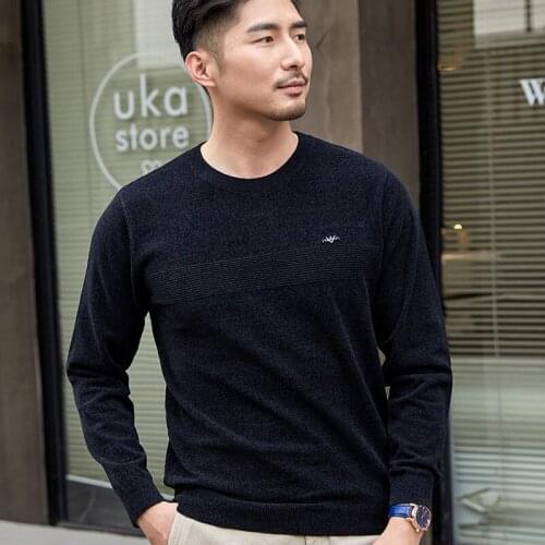 Anti pilling sweater mens long sleeve thin round neck middle-aged casual loose knit fashion sweater