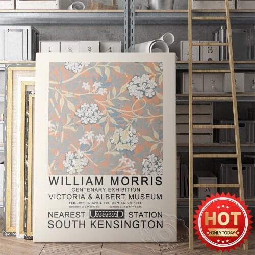 William Morris Centenary Exhibition Poster, William Vintage Fabric Pattern Art Prints, Morris Flowers Pattern Wall Picture