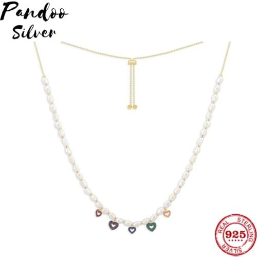 High Quality S925 Sterling Silver Jewelry 1:1 Copy,Yellow Silver Multi-Heart Adjustable Necklace With Pearls For Women AC5485MY