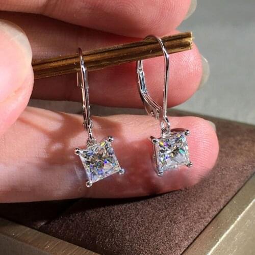 Simple Style Female 925 Sterling Silver Zircon Earrings Square Cute Crystal Dangle Earring Earrings For Women Fine Jewelry