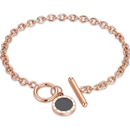 Simple Titanium Steel Chain & Link Bracelet Bangle Jewelry Rose Gold Color Wedding Bracelets For Women Pulsera B18005