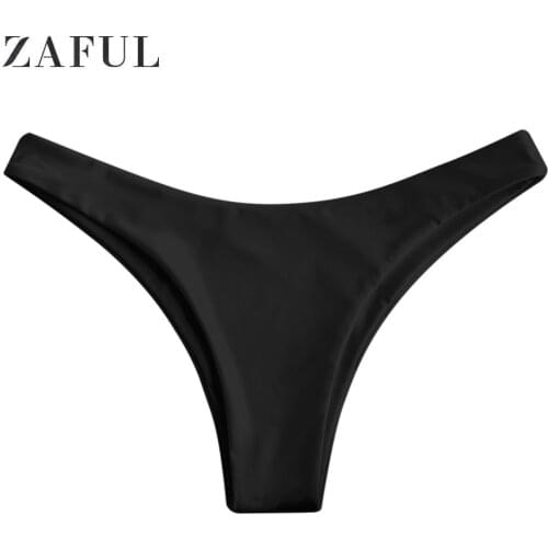 ZAFUL High Cut Swim Bottom For Women Middle Waist Solid Color Bathing Suit Bottoms 2020 Fashion Summer Swimsuit Bikini Briefs