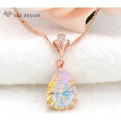 S&Z DESIGN 2021 Europe America Temperament Luxury Water Drop Crystal Pendant Necklace For Women Girl Wedding Party Jewelry