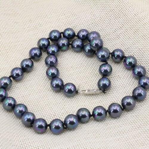 10mm natural black rainbow shell round beads necklace for women weddings prom party gifts clavicle chain choker 18inch B3221