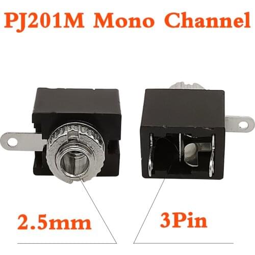 2/5/10Pcs PJ-201M 2.5mm Mono Channel Audio Female Jack Connector PJ-201M 3 Pin DIP Headphone mono audio Socket Connector PJ201
