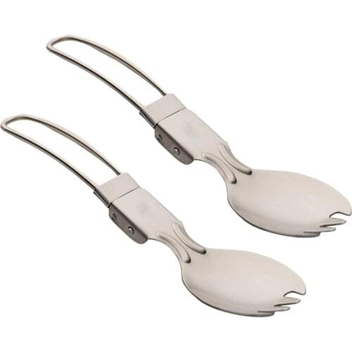 2PCS Stainless Steel Camping Tableware Titanium Spoon Fork Set Picnic Cutlery Tourist Utensils Outdoor Cookware Kitchen Hiking