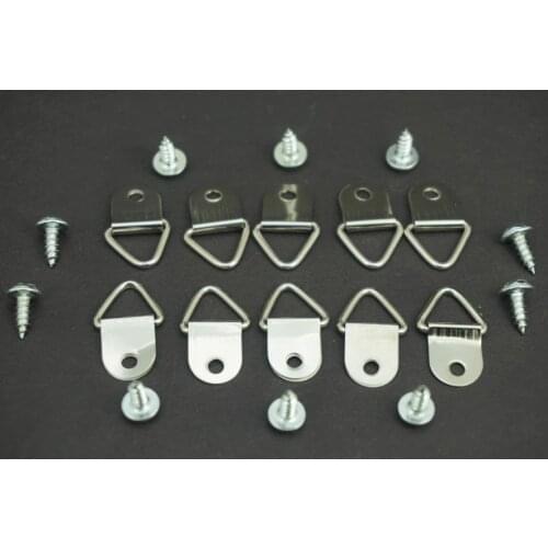 20x Silver D-Ring Frame Hanger Hooks Picture Frame Hanging Triangle Screw Plated