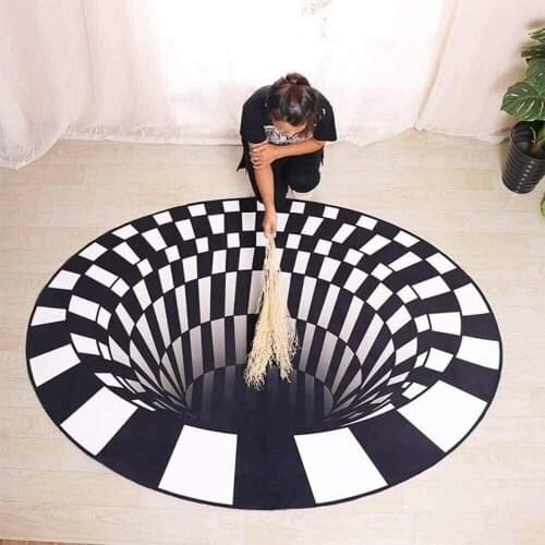 3D Round Carpet Optical Illusion Non Slip Area Rug Anti-Slip Floor Mat for Home Living Room 60x60cm