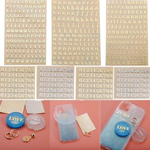 4/6Pcs 2 9MM Alphabet Letters Numbers Decor Gold Silver Stickers Resin Silicone Mold For DIY Craft Making Fillings Supplies