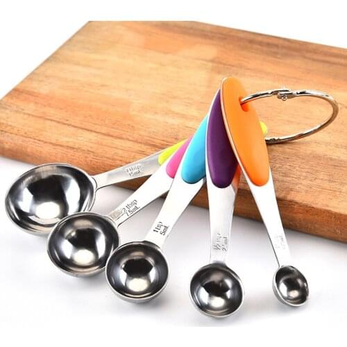 5-piece Silicone Handle Stainless Steel Measuring Spoon Baking Scale Measuring Seasoning Spoon Multi Purpose Measuring Spoon Set