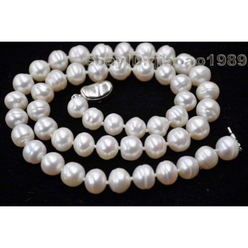 Free shipping 17" 8-9mm white cultured pearl necklace