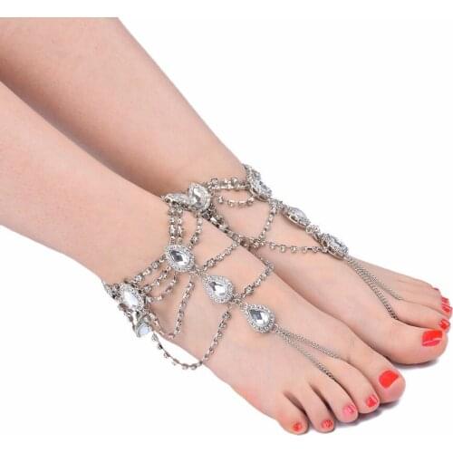 Barefoot Sandals Rhinestone Wedding Sandals Anklet Foot Jewelry for Bride Barefoot Sandles Kundan Anklet Slave