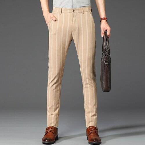 Stretch Plaid Dress Pants Men Slim Fit Men Suit Pants Length Formal Business Suit Pants for men Trousers 38
