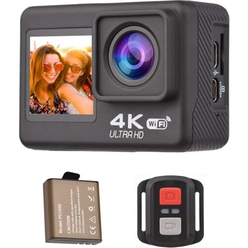 4K60FPS Ultra High Definition WiFi Action Camera Dual Screen 170° Wide Angle 30 Meters Waterproof with Remote Control Battery