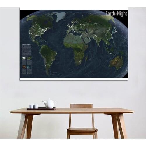 The World Physical Map 2004 A1 Non-woven Spray Painting Earth At Night World Map Wall Poster for Home Office School Supplies