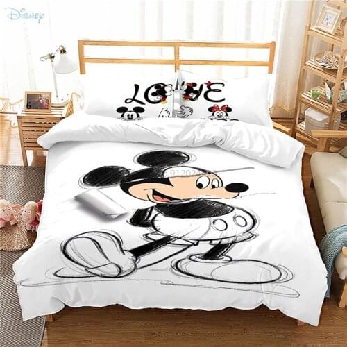 Disney Mickey Mouse Pencil Sketch Pattern Bedding Set Cartoon 3d Duvet Cover Set Pillowcase Kids Twin Full Queen King Bedclothes