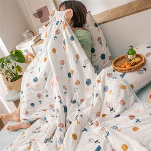 Cartoon Style Summer Quilt 4pcs Set Children Bedspread Sofa Bed Cover For Beds Sheet Soft Cotton Towel Blankets Full Queen Quilt