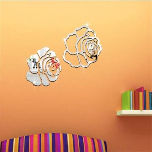 Luxury Rose Flower Sticker 3D Mirror Wall Stickers Art Acrylic Home Office Decoration DIY Craft Living Room Wall Decal