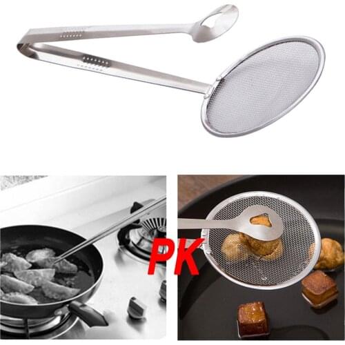 Multi-functional Filter Spoon With Clip Food Kitchen Oil-Frying BBQ Filter stainless steel clamp strainer set Kitchen tools #091