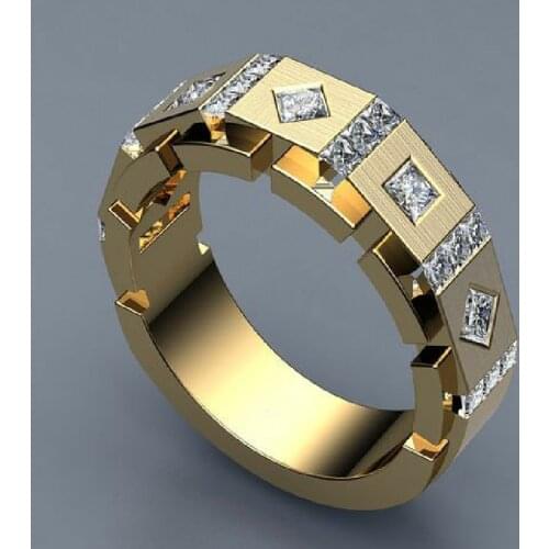 Trendy White Zircon Crystal Geometry Ring for Men Business Party Rings Jewelry Hand Accessories Size 6-13