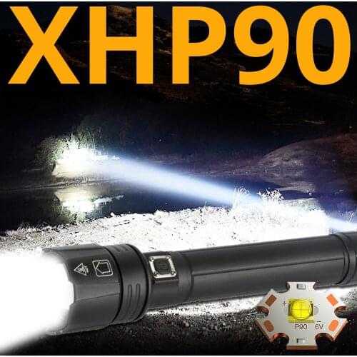 90000LM Powerful Led Flashlight XHP90 flashlight USB charging Zoom led torch lanter 2*26650 battery For Camping cycling Lamp