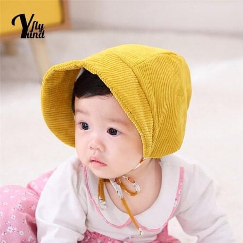 Yundfly Soft Comfortable Cotton Infant Hats Solid Color Striped Corduroy Caps Children Bonnet Hair Accessories Photography Props