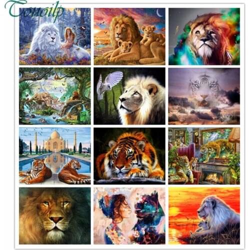 DIY 5D Diamond Mosaic Lion tiger Handmade Diamond Painting Cross Stitch Kits Diamond Embroidery Patterns Rhinestones Arts