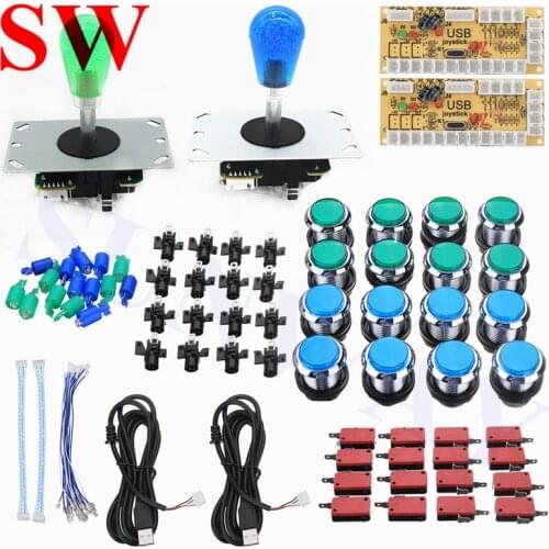 DIY Arcade Set Kit 2 Player Arcade Game Joystick + 16pcs chrome 32mm LED Push Buttons+ Arcade DIY Kit Mame USB Encoder