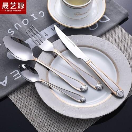 Stainless steel gold-plated creative tableware Hotel restaurant steak knife fork spoon set of 24