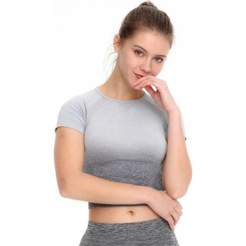 New Women Sport Shirt Workout Fitness Yoga Running Crop Top Elastic Breathable Comfortable Active Top