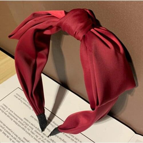 Elegant Wine Red Bow Headband Women Solid Bowknot Hairband Satin Bow Head Band Adults Hair Ornament Bow Hairband Hair Hoop