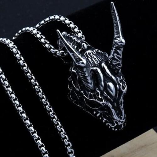HNSP Punk Gothic Animal Sheep Head Pendant Necklace For Men Male Stainless steel chain