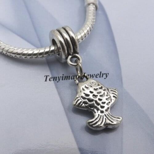 Fish Shape Big Hole Pendants Fit European Snake Chain Bracelet DIY 50pcs/lot Free Shipping