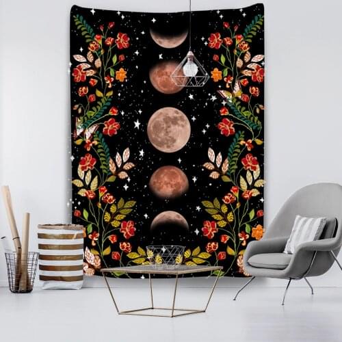 Psychedelic Moon Starry Tapestry Flower Wall Hanging Room Sky Carpet Dorm Tapestries Art Home Decoration