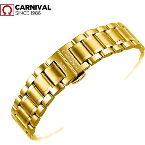 Original 20mm High Quality Stainless Steel Black Gold Silver Watch Strap Watch Band For Wristswatch CARNIVAL Brand Watches Clock