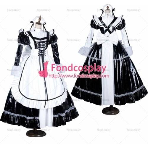 PVC lockable Sissy Maid Dress vinyl Uniform Tailor-Made[G1562]