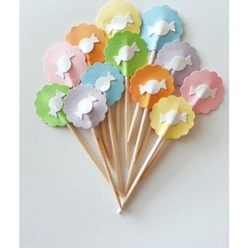 Sweet Pastel Candy Bar cupcake toppers Wedding Food Picks Bridal shower Bachelorette cocktail tea party muffin decorations