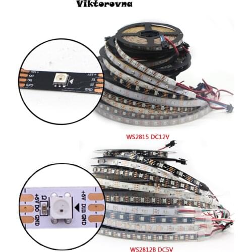 WS2812B WS2815 Smart pixel led strip light;Individually Addressable Led Light Strip Black White PCB;0.5m/1m/2m/3m/4m/5m;DC5V 12V