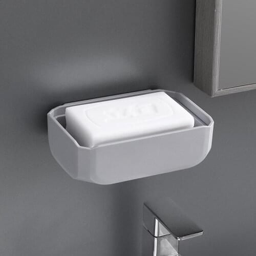 Bathroom Double-Layer Drain Soap Box Suction Cup Wall Hanging Rack Free Perforation Toilet Plastic Soap Box