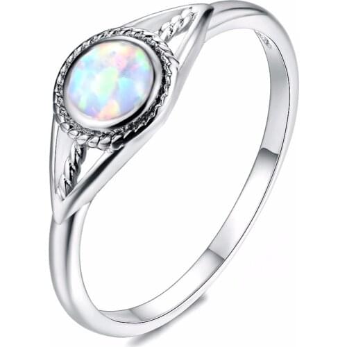 Vintage Silver White/Blue/Purple Round Opal Rings anillos Sterling Silver 925 Finger Ring Women Jewelry